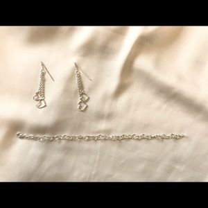 Sterling silver heart earrings and bracelet set.